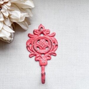 Painted Flower Wall Hook Cast Iron Coat Hook Towel Hook Jewelry - Coral Blush